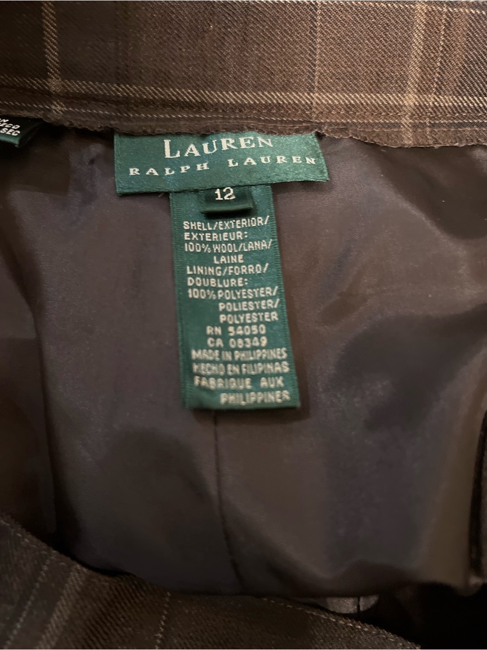 VINTAGE LAUREN RALPH LAUREN Y2K Womens Wool Brown Plaid Cuffed Pants Size 12 - Picture 6 of 12